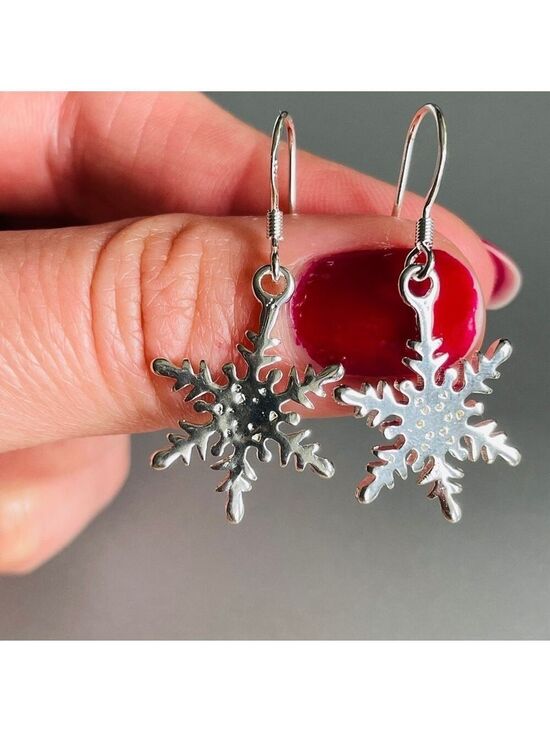 Jewelry - Snowflake Dangle Sterling Silver Earrings Festive Frozen Winter Christmas